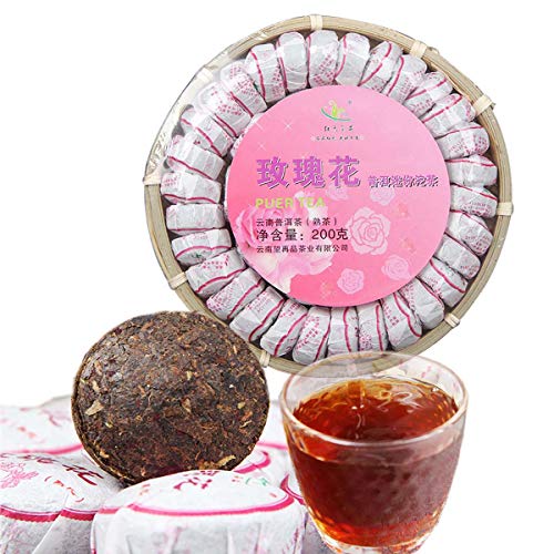 HELLOYOUNG 200g original natürlicher reifer Pu'er-Schwarztee mit Rosenblütenblättern in Mini-Pu'er-Tee Ohne Zusatzstoffe grünes Lebensmittel handgefertigt mit intensivem Rosengeschmack von HELLOYOUNG