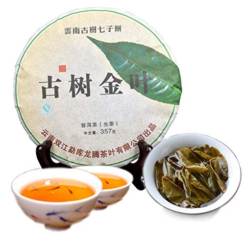 HELLOYOUNG 357g roher Pu-Erh-Tee mit großen Blättern und goldenen Blättern vom Yunnan Snow Mountain Ancient Tree Alter Charme und Teearoma mit lang anhaltendem süßem Nachgeschmack von HELLOYOUNG