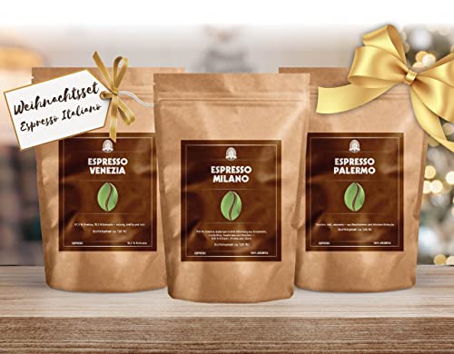 Weihnachtsset | "Espresso Italiano" | Espressobohnen | 3x100g | Probierset von HENRY'S COFFEE WORLD Fresh Bean Roaster