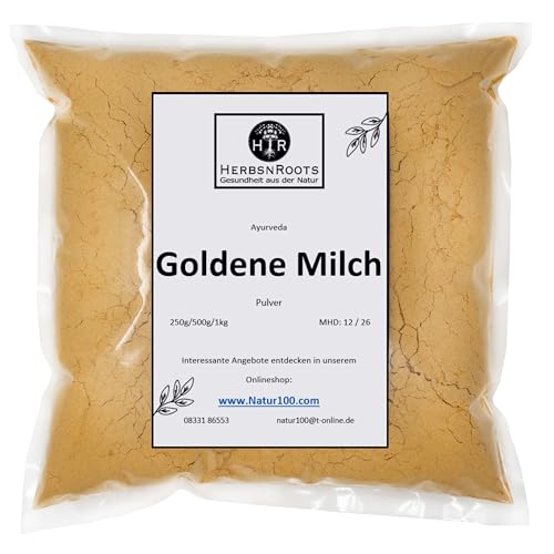 Goldene Milch Pulver 550g • Kurkuma Latte • Ayurveda Golden Milk Pulver mit Kurkuma, Ashwagandha, Hagebutte, Gerstengras • Erste Wahl • Naturprodukt • Ohne Zusätze • HerbsnRoots von HERBSNROOTS