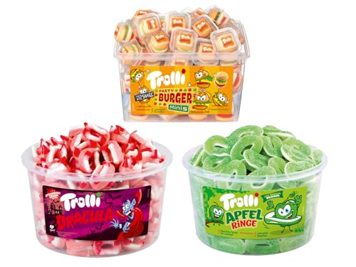 Trolli Dosen Diverse Sets 1er 2er 3er 4er Set Büro Party Mischpaket Grosspackung 1xBurger1xApfelRinge1xDracula & 1xHLKauf-Block von HLKauf