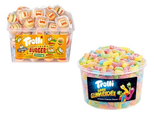 Trolli Dosen Diverse Sets 1er 2er 3er 4er Set Büro Party Mischpaket Grosspackung 1xBurger1xGlühwürmchen & 1xHLKauf-Block von HLKauf