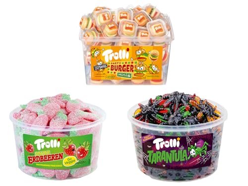 Trolli Dosen Diverse Sets 1er 2er 3er 4er Set Büro Party Mischpaket Grosspackung 1xErdb.1xTarantula1xBurger & 1xHLKauf-Block von HLKauf