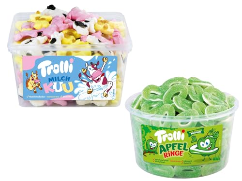 Trolli Dosen Diverse Sets 1er 2er 3er 4er Set Büro Party Mischpaket Grosspackung 1xMilchkuh1xApfelRinge & 1xHLKauf-Block von HLKauf