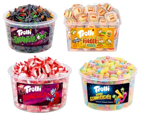 Trolli Dosen Diverse Sets 1er 2er 3er 4er Set Büro Party Mischpaket Grosspackung 1xTarant1xGlühw1xBurger1xDracul & 1xHLKauf-Block von HLKauf