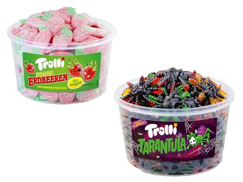 Trolli Dosen Diverse Sets 1er 2er 3er 4er Set Büro Party Mischpaket Grosspackung 1xTarantula1xErdbeeren & 1xHLKauf-Block von HLKauf