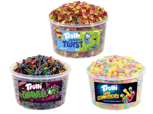 Trolli Dosen Diverse Sets 1er 2er 3er 4er Set Büro Party Mischpaket Grosspackung 1xTarantula1xGlühwürmchen1xTwist & 1xHLKauf-Block von HLKauf