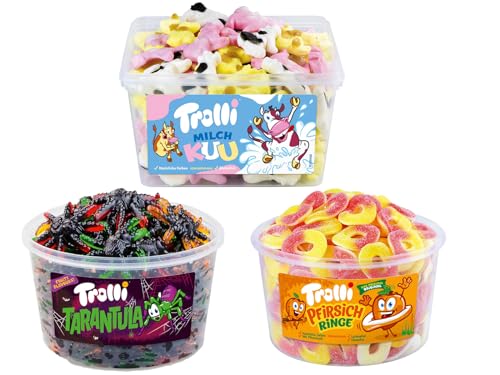 Trolli Dosen Diverse Sets 1er 2er 3er 4er Set Büro Party Mischpaket Grosspackung 1xTarantula1xMilchkuh1xPf.Ringe & 1xHLKauf-Block von HLKauf