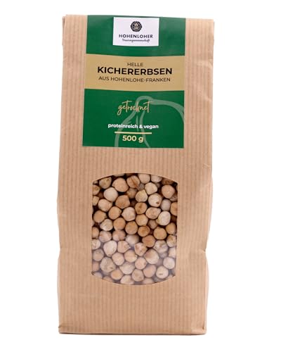 Hohenloher Bauerngenossenschaft Kichererbsen hell (getrocknet) 500 g - Getrocknete Kichererbsen für cremige Hummus Dips und Eintöpfe - Nussig-buttriges Aroma von HOHENLOHER Bauerngenossenschaft