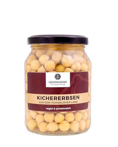 Hohenloher Bauerngenossenschaft Kichererbsen hell (im Glas) 370 ml - Perfekt gegarte, fertige Kichererbsen für cremige Hummus Dips und Eintöpfe - Nussig-buttriges Aroma von HOHENLOHER Bauerngenossenschaft