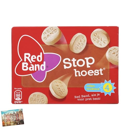 Set 1x Red Band Stophoest Lakritz-Menthol Bonbons 4 Rollen á 40g I harte Lutschpastillen aus den Niederlanden I perfekt für Handtasche, Auto etc. I Bonbons Holland I Süßwaren I Holland-Box by Vriens von HOLLAND-BOX BY VRIENS