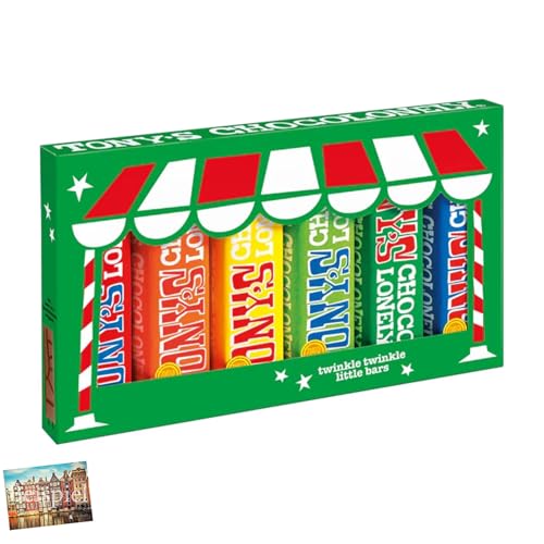 Set 1x Tony's Chocolonely Weihnachten Geschenkbox Schokolade 288g I 6 Sorten als Riegel I Vollmilch, Salz-Karamell, Nougat, Mandel, Haselnuss, Zartbitter I Sinterklaas I Holland-Box by Vriens von HOLLAND-BOX BY VRIENS