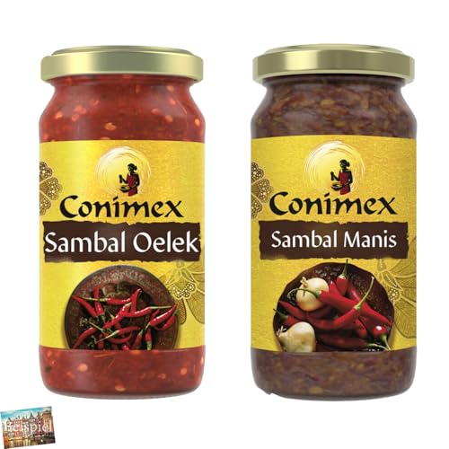 Set 2x Conimex 1x Sambal Oelek + 1x Sambal Manis I Chilipaste für indonesische Gerichte I asiatische Küche I Asia I Scharf I spicy I Chilli I Chillipaste I scharfe Soße I Sauce I Holland-Box by Vriens von HOLLAND-BOX BY VRIENS