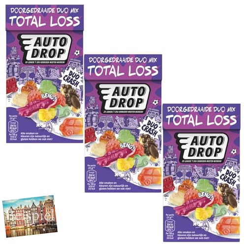 Set 3x Autodrop Duo Mix Total Loss 280g I Mix aus Cola- und Fruchtgummi I Süßwaren aus den Niederlanden I Gummibärchen aus Holland I Holland-Box by Vriens von HOLLAND-BOX BY VRIENS