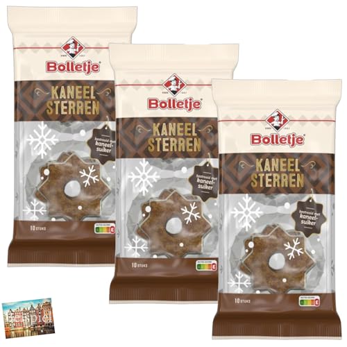 Set 3x Bolletje Kaneelsterren Zimtsterne Kekse 175g I holländische Zimtkekse zur Weihnachtszeit I Zimt-Kekse aus den Niederlanden I Weihnachtsgebäck I Holland-Box by Vriens von HOLLAND-BOX BY VRIENS