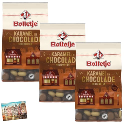 Set 3x Bolletje Kruidnoten mit Karamell & Schokolade 250g I holländische Spekulatius-Kekse mit Schoko-Überzug I Vollmilch, Zartbitter, Karamel I Gebäck Holland I Weihnachten I Holland-Box by Vriens von HOLLAND-BOX BY VRIENS