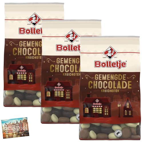 Set 3x Bolletje Kruidnoten mit Schokolade 250g I Pepernoten I Spekulatius-Kekse mit Schoko-Überzug I Vollmilch, Zartbitter, weiße Schokolade I Sinterklaas I Weihnachten I Holland-Box by Vriens von HOLLAND-BOX BY VRIENS