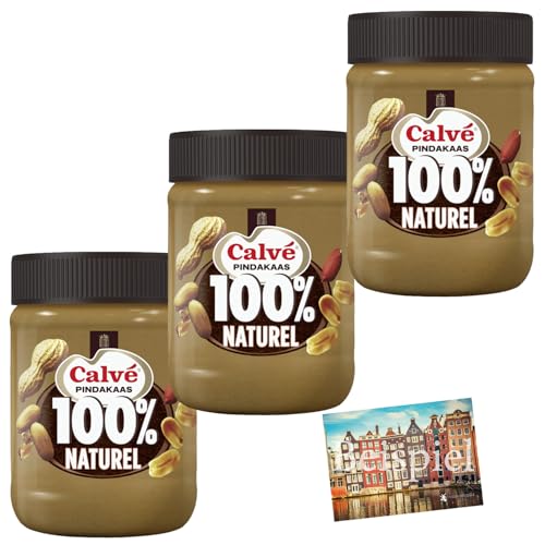 Set 3x Calve 100% Pindakaas fijn gemalen 350g I Erdnussbutter ohne Palmöl zum Frühstück I Protein I cremig und lecker I creamy Peanutbutter I Nussbutter aus Erdnüssen I Holland-Box by Vriens von HOLLAND-BOX BY VRIENS