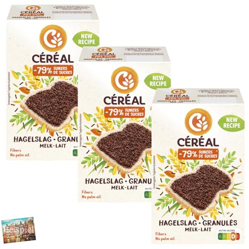 Set 3x Cereal Vollmilchstreusel Hagelslag 79% weniger Zucker 200g I Vollmilchschokolade mit weniger Zucker I Maltit I Hagelslag aus den Niederlanden I Frühstück I Brotaufstrich I Holland-Box by Vriens von HOLLAND-BOX BY VRIENS