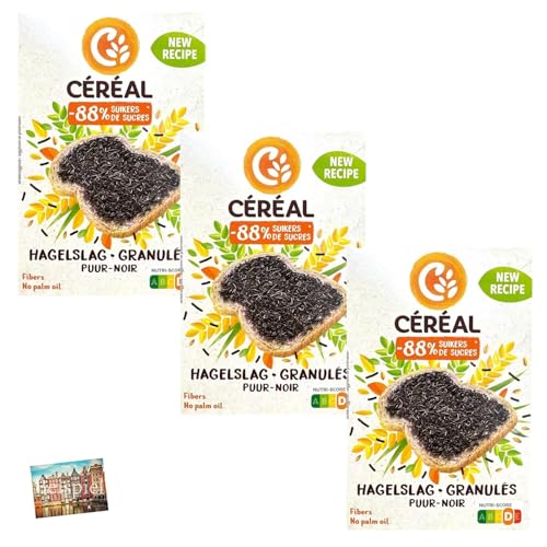 Set 3x Cereal Zartbitterstreusel Hagelslag 88% weniger Zucker 200g I dunkle Schokolade mit weniger Zucker I Maltit I Hagelslag aus den Niederlanden I Frühstück I Brotaufstrich I Holland-Box by Vriens von HOLLAND-BOX BY VRIENS