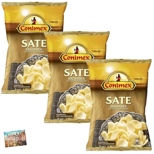 Set 3x Conimex Kroepoek Sate 75g I Saté-Geschmack I Krabbenbrot aus den Niederlanden I Krupuk für deine asiatischen Gerichte I knusprig lecker I Chips I Krabbenchips I Cracker I Holland-Box by Vriens von HOLLAND-BOX BY VRIENS