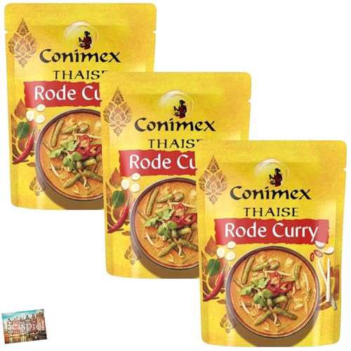 Set 3x Conimex Thaise Rode Curry Paste 90g I Paste für würziges Thai-Curry I mit roter Chilli, Zitronengras, Laos und Knoblauch I für Currys, Suppen und asiatische Gerichte I Holland-Box by Vriens von HOLLAND-BOX BY VRIENS