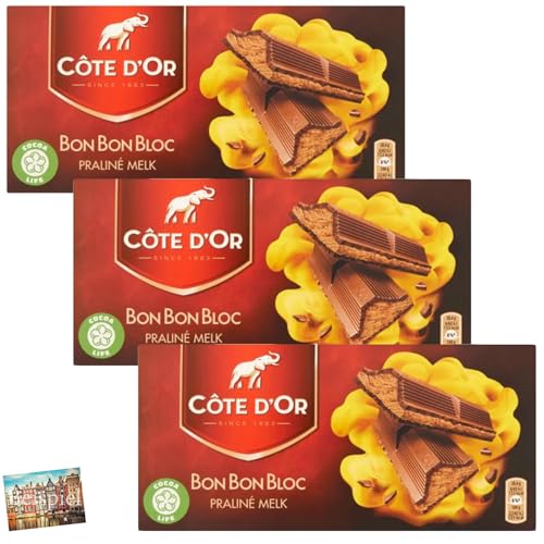 Set 3x Cote D'Or Bon Bon Bloc Praline Melk Milchschokolade 200g I Vollmilchschokolade mit Haselnuss-Praliné Füllung I Hazelnut I Schokolade mit Praline I Aus den Niederlanden I Holland-Box by Vriens von HOLLAND-BOX BY VRIENS