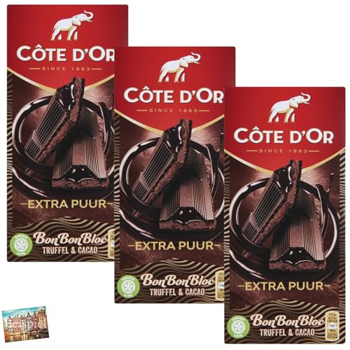 Set 3x Cote D'Or Extra dunkle Schokolade Trüffel & Kakao 190g I extra dunkle Zartbitterschokolade mit Trüffel & Kakao I mit Trüffel-Füllung, extra herb I Holland-Box by Vriens von HOLLAND-BOX BY VRIENS