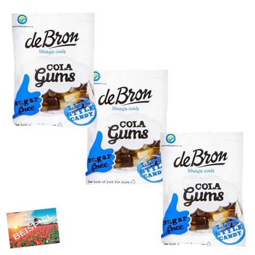 Set 3x De Bron Cola Gums Zuckerfrei 100g I zuckerfreie Gummibärchen I Weingummi I sugarfree I Bonbons ohne Zucker I Süßigkeiten aus den Niederlanden I ohne Zucker I Holland-Box by Vriens von HOLLAND-BOX BY VRIENS