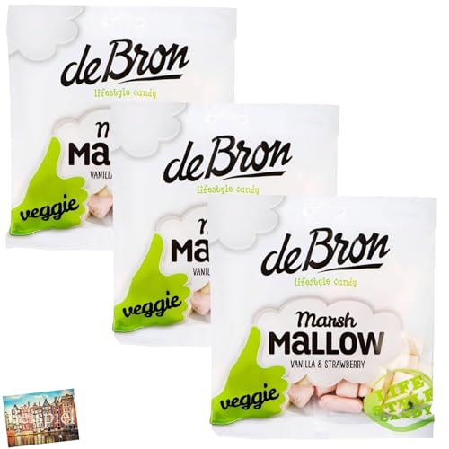 Set 3x De Bron Veggie Marshmallows mit Erdbeergeschmack 75g I Vegan I Vanille/Erdbeere I Marshmallow aus den Niederlanden I S'mores I Smores I Süßigkeiten aus Holland I Holland-Box by Vriens von HOLLAND-BOX BY VRIENS