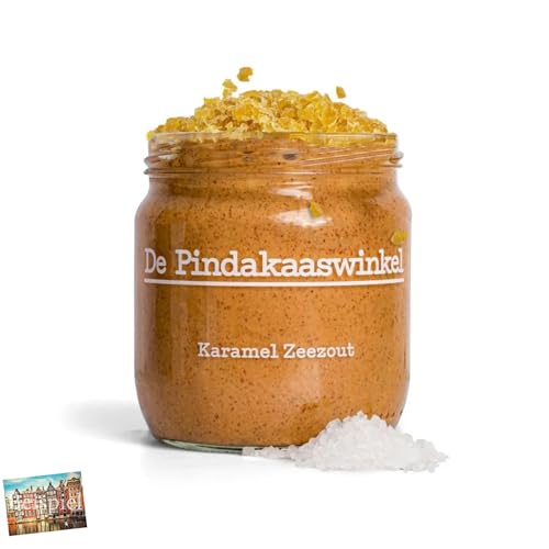 Set 3x De Pindakaaswinkel Karamel Zeezout 420 g I Erdnussbutter ohne Palmöl zum Frühstück I Protein I Karamell Meersalz I cremig lecker I Nussbutter I süß salzig I Gesundheit I Holland-Box by Vriens von HOLLAND-BOX BY VRIENS