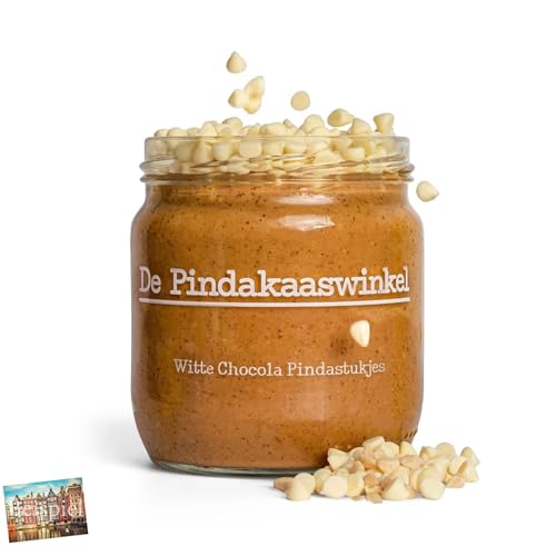 Set 3x De Pindakaaswinkel Weiße Schokolade 420 g I Erdnussbutter ohne Palmöl zum Frühstück I Protein I cremig lecker I mit weißen Schokodrops I Schoko I Nussbutter I Gesundheit I Holland-Box by Vriens von HOLLAND-BOX BY VRIENS