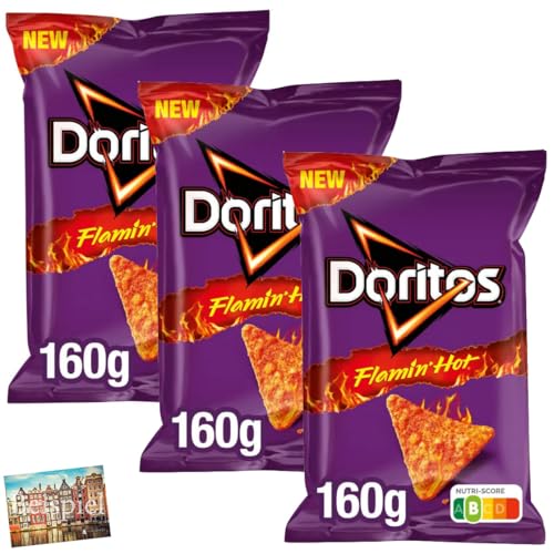 Set 3x Doritos Flamin' Hot 160g I extra scharfe Chips im Trend I scharfer Paprika-Chili Geschmack I extra große Packung I XL I knusprig und scharf I Flaming Hot I Tortilla I Holland-Box by Vriens von HOLLAND-BOX BY VRIENS