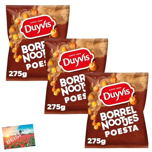 Set 3x Duyvis Borrelnootjes Poesta 275g I holländische Erdnüsse im Teigmantel I gewürzte Nüsse als Snack I mit Paprika, Zwiebeln und Kräutern I Nüsse aus den Niederlanden I Holland-Box by Vriens von HOLLAND-BOX BY VRIENS