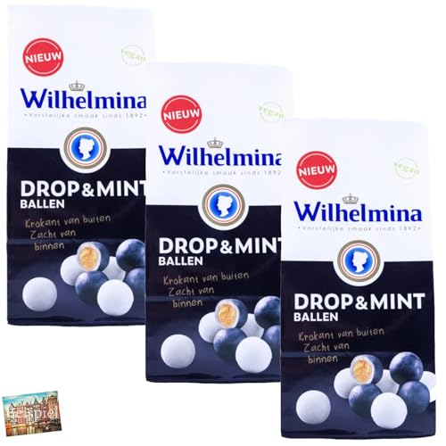 Set 3x Fortuin Wilhelmina Drop & Mint Ballen 200g I Lakritz & Pfefferminz aus den Niederlanden I Pfefferminzbonbons I traditionell holländische Pfefferminzdrops I Minze I Holland-Box by Vriens von HOLLAND-BOX BY VRIENS