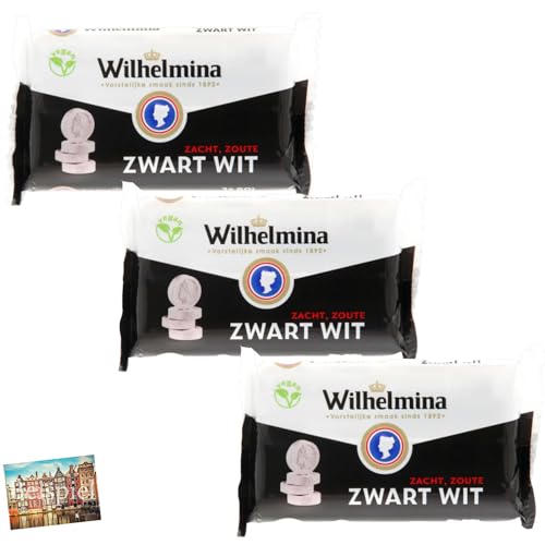 Set 3x Fortuin Wilhelmina Pepermunt Pfefferminzbonbons Zwart Wit mit Salmiak I Pfefferminz-Lakritz aus den Niederlanden I traditionell holländische Pfefferminzdrops I Lakritz I Holland-Box by Vriens von HOLLAND-BOX BY VRIENS