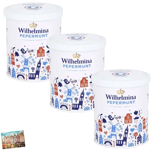 Set 3x Fortuin Wilhelmina Pepermunt Pfefferminzbonbons in Metall-Dose mit Holland-Design 200g I Pfefferminz aus den Niederlanden I traditionelle Pfefferminzdrops I Geschenkdose I Holland-Box by Vriens von HOLLAND-BOX BY VRIENS