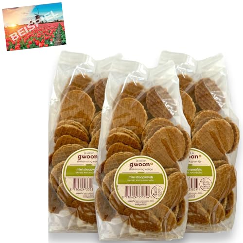 Set 3x Gwoon Mini Stroopwafels 300g I Mini-Stroopwaffeln aus den Niederlanden I Stropwaffeln zum Kaffee I aus Holland I Kekse und Gebäck I Holland-Box by Vriens von HOLLAND-BOX BY VRIENS