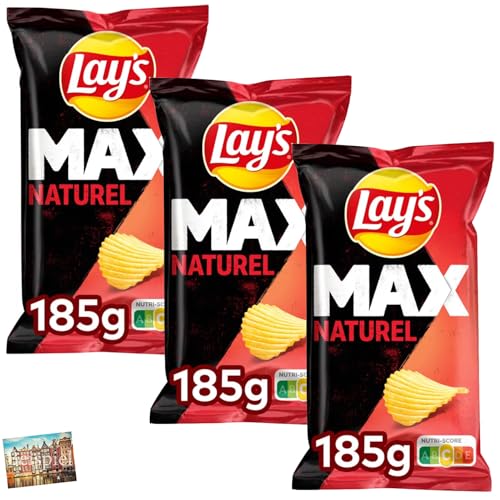 Set 3x Lays MAX Naturel Riffelchips 185g I geriffelte Lays Chips mit maximalen Geschmack I natürlich, gesalzener Geschmack I würzig kross lecker I Chips aus den Niederlanden I Holland-Box by Vriens von HOLLAND-BOX BY VRIENS