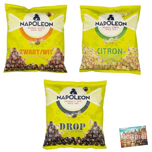 Set 3x Napoleon Bonbons Mix 1kg I Zwartwit, Drop und Citroen I Lakritz- und Zitronenbonbons aus den Niederlanden I holländische Süßigkeiten I Holland-Box by Vriens von HOLLAND-BOX BY VRIENS