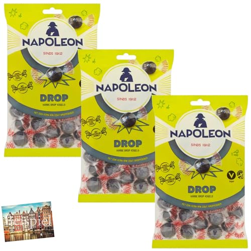 Set 3x Napoleon Drop Lakritz-Bonbons 225g I Lakritzbonbons aus den Niederlanden I Lutschpastillen mit würzigem Geschmack I Süßigkeiten aus Holland I Holland-Box by Vriens von HOLLAND-BOX BY VRIENS