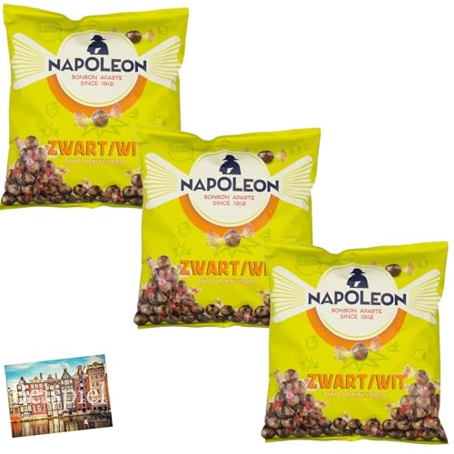 Set 3x Napoleon Zwartwit Salmiak-Bonbons 1kg I Lakritz-Bonbons aus den Niederlanden I Lutschpastillen mit Salmiak Geschmack I Süßigkeiten aus Holland I Holland-Box by Vriens von HOLLAND-BOX BY VRIENS