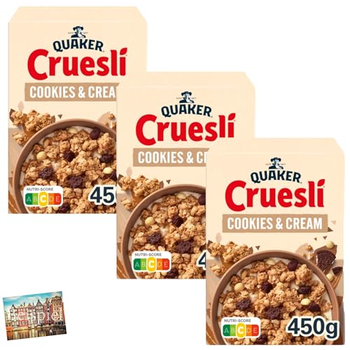 Set 3x Quaker Cruesli Cookies & Cream 450g I Cookies & Cream Müsli zum Frühstück I Granola für Joghurt, Milch, etc. I Müsli aus den Niederlanden I Cornflakes aus Holland I Holland-Box by Vriens von HOLLAND-BOX BY VRIENS