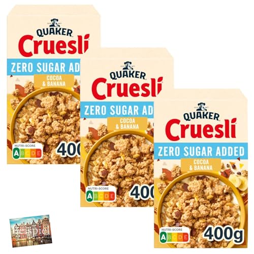 Set 3x Quaker Cruesli Kakao & Banane ohne Zucker 400g I Chocolate Müsli zum Frühstück I Granola für Joghurt, Milch, etc. I Banana & Cocoa Zero Sugar Added I Holland-Box by Vriens von HOLLAND-BOX BY VRIENS