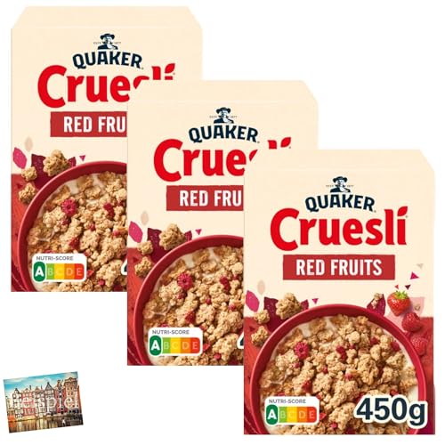 Set 3x Quaker Cruesli Red Fruits 450g I Müsli mit roten Früchten zum Frühstück I Granola für Joghurt, Milch, etc. I Müsli aus den Niederlanden I Vollkornmüsli aus Holland I Holland-Box by Vriens von HOLLAND-BOX BY VRIENS