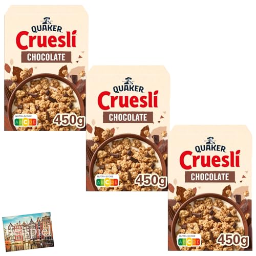 Set 3x Quaker Cruesli Schokolade 450g I Chocolate Müsli zum Frühstück I Granola für Joghurt, Milch, etc. I Müsli aus den Niederlanden I Cornflakes aus Holland I Holland-Box by Vriens von HOLLAND-BOX BY VRIENS