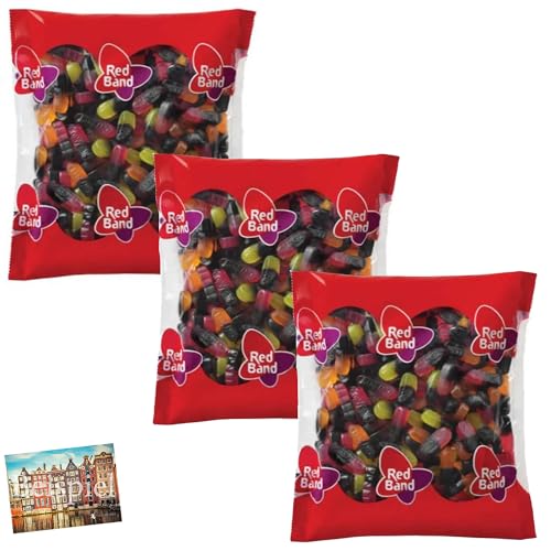 Set 3x Red Band Drop Fruit Duo 1kg I Weingummi-Lakritz Duo aus den Niederlanden I Gummies mit Fruchtgeschmack und Salmiak I verschiedene Sorten aus Holland I Gummibären I Holland-Box by Vriens von HOLLAND-BOX BY VRIENS