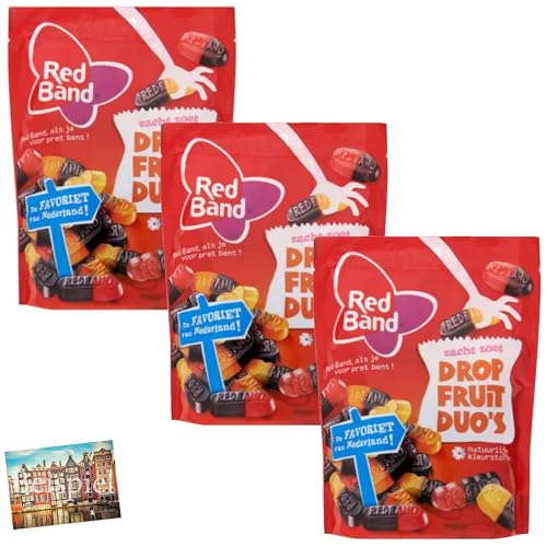 Set 3x Red Band Drop Fruit Duo 235g I Weingummi-Lakritz Duo aus den Niederlanden I Gummies mit Fruchtgeschmack und Salmiak I verschiedene Sorten aus Holland I Gummibären I Holland-Box by Vriens von HOLLAND-BOX BY VRIENS