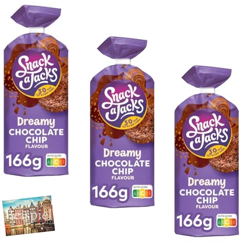 Set 3x Snack a Jacks Reiswaffeln Dreamy Chocolate Chip 166g I Reiswaffeln mit leckerem Schokoladen-Geschmack I Schoko-Reiswaffeln aus den Niederlanden I Snacks aus Holland I Holland-Box by Vriens von HOLLAND-BOX BY VRIENS