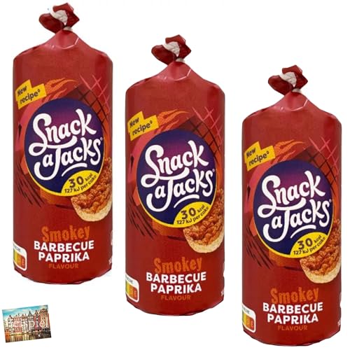 Set 3x Snack a Jacks Reiswaffeln Smokey Barbecue Paprika 103g I Reiswaffeln mit leckerem Barbecue- Paprika-Geschmack I Reiswaffeln aus den Niederlanden I Snacks aus Holland I Holland-Box by Vriens von HOLLAND-BOX BY VRIENS